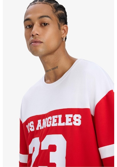 DeFactoFit Hızlı Kuruyan Oversize Geniş Kalıp Bisiklet Yaka Baskılı Sporcu Kısa Kollu Tişört E4120AX25SMRD256