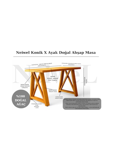 Neiwel Wedel Doğal Ahşap Çalışma Ve Ofis Masası-70cm-180cm Açık Ceviz