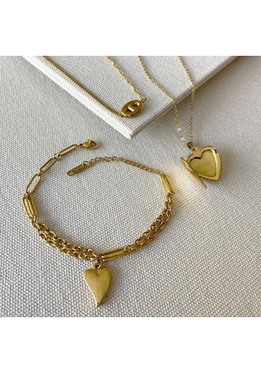 Kalp Açılır Bileklik 3'lü Çelik Set Çok renkli