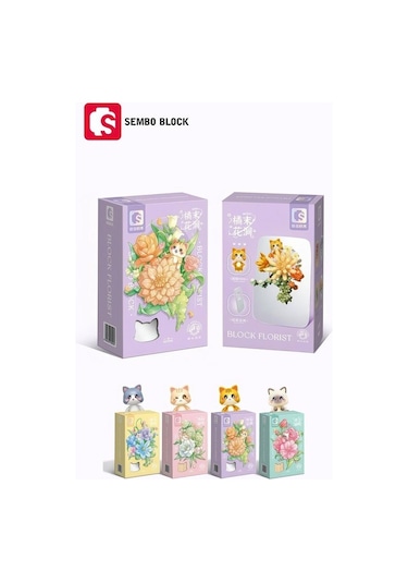 Sembo Block Orange Flower Stream Dekoratif Çiçekler 200 Parça Yapı Blokları  İle Uyumlu 611086