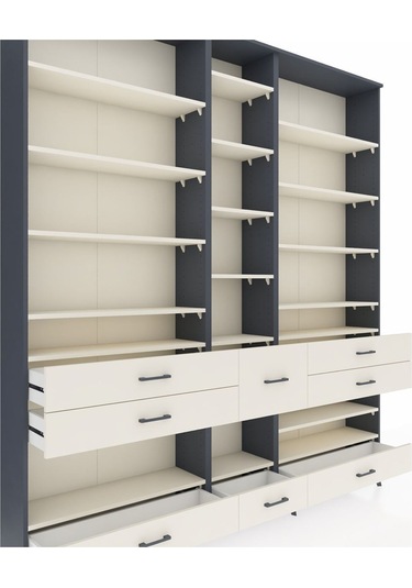 Arges Dolap 19 Raflı 8 Çekmeceli 220x30x243 Antrasit-aytaşı/aytaşı Aytası/aytası