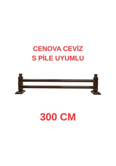 Cenova S Pile Ve Perde Düğmesi Uyumlu Çetray Çift Raylı Modern Ahşap Rustik Ceviz 300 Cm Ceviz