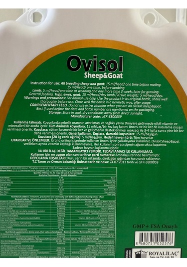 Royal İlaç Royal Ovisol Sheep&goat Koyun Ve Keçi Yem Katkısı 1 Lt