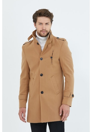 Erkek Vizyon Dar Kesim Dik Yaka Uzun Kaşe Kaban-Vizon