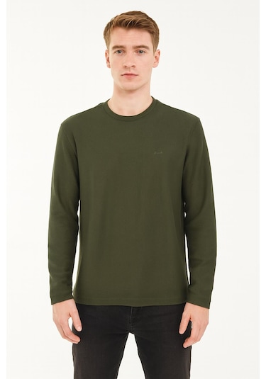 Classics Men Erkek Oversize Uzun Kol Sıfır Yaka Sweatshırt-7143 Haki