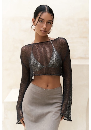 Mai Collection Mai Studios Co. Daisy Füme İnce Triko Crop Füme