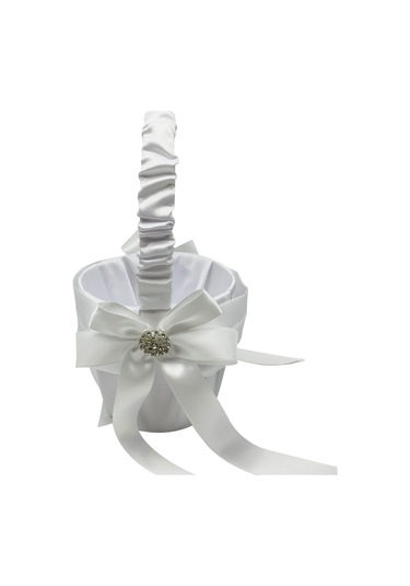 Xiyyadms Beyaz Saten Çiçek Sepeti - Evlilik Çiçekçisi İçin Saçma Sepeti Pmhl-053 22x13.5cm