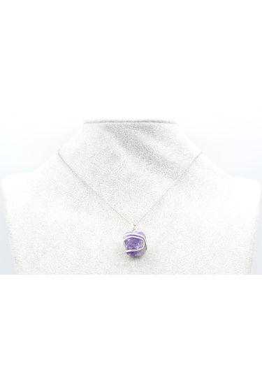 Murty99 Hakiki Doğal Ametist Taşı Kolye Ucu Mor
