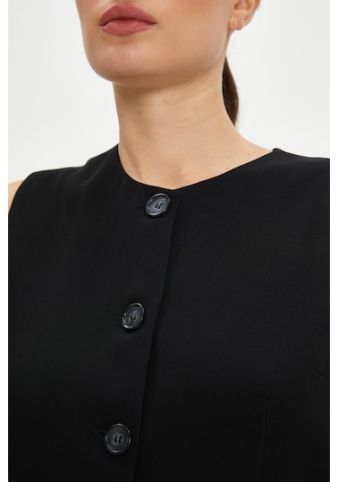Serpil Exclusive Kadın Minimalist Kolsuz Yelek - Siyah
