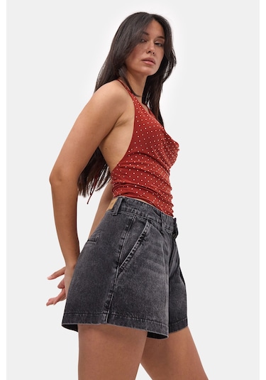 Itsbasic Kadın Koyu Füme 2s6-1 Mini Pileli Denim Şort Çok Renkli