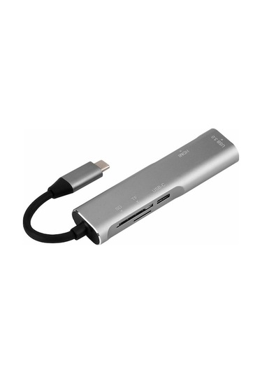 Type-c'den Hdmı'ye Beş Fonksiyonlu Genişletme Ünitesi - Pd Şarj, Usb 3.0 Veri Transferi, 4k Video Çıkışı, Sd/tf Kart Okuyucu Gri