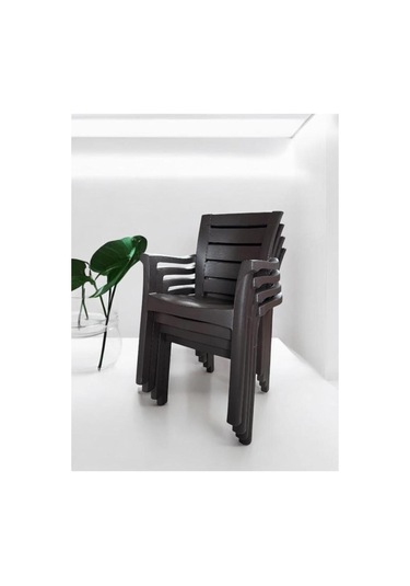 4 Adet Napoli Kalın Bacaklı Kollu Sandalye Koltuk Kahve Kahverengi