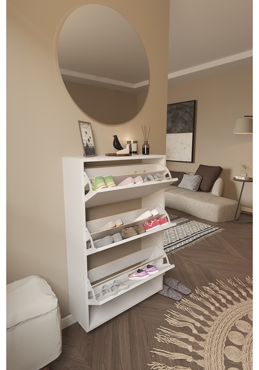 Dekorfim DF08101B Ayakkabılık Raflı Ayakkabılık 3 Bölmeli Kapaklı Ayakkabılık