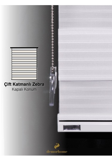 Br Demor Home Geniş Pliseli Beyaz Zebra Stor Güneşlik Perde Metal Kasa Beyaz