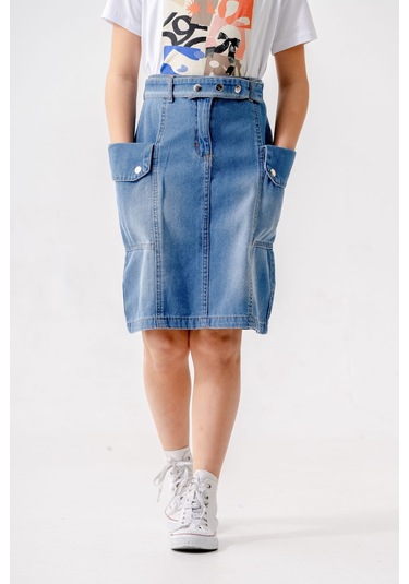 Kız Çocuk Yan Cepli Kot Etek 2954 Mavi