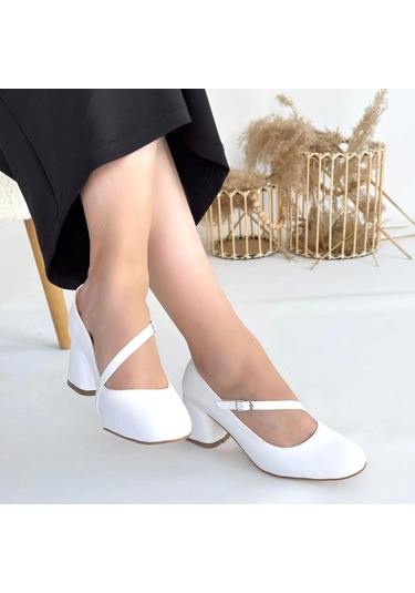 Kier Beyaz Cilt Kadın Topuklu Ayakkabı Beyaz1