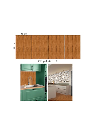 Tink Kendinden Yapışkanlı Cilalı Ahşap Desenli Pvc Panel 41x62 Cm