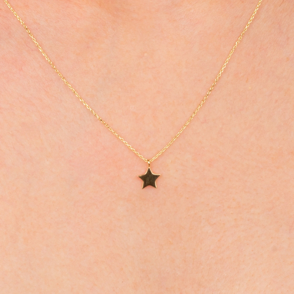 Gümüş Kolye - Minimal Yıldız 925 Ayar Gümüş Kolye Sarı