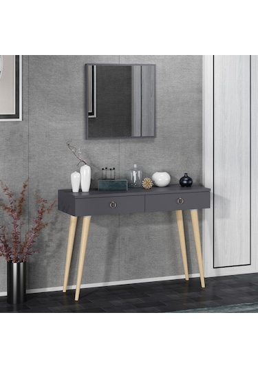 Dekorosso Arden Ahşap Ayaklı Kare Aynalı Modern Dekoratif Dresuar (497932280) Antrasit