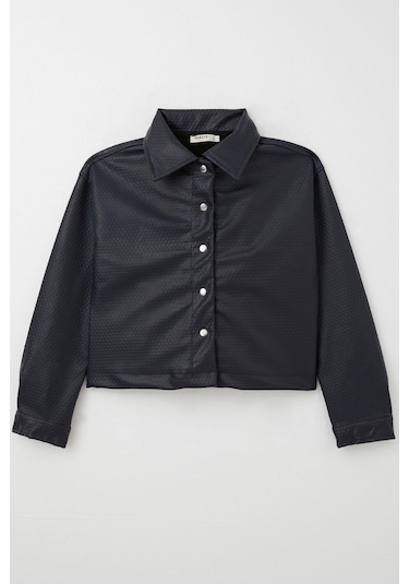 Breeze Kız Çocuk Deri Ceket Kabartma Desenli Çıtçıtlı 9-14 Yaş, Lacivert Lacivert