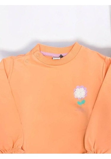 Zekids Kız Bebek Çiçek Baskılı Basic Sweatshirt-14453 Somon