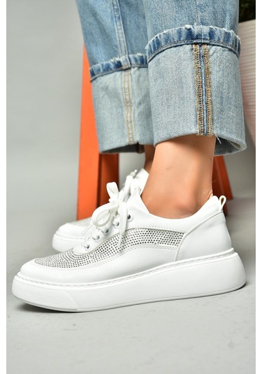 Fox Shoes S274048509 Beyaz Taşlı Kadın Spor Ayakkabı Sneakers Beyaz