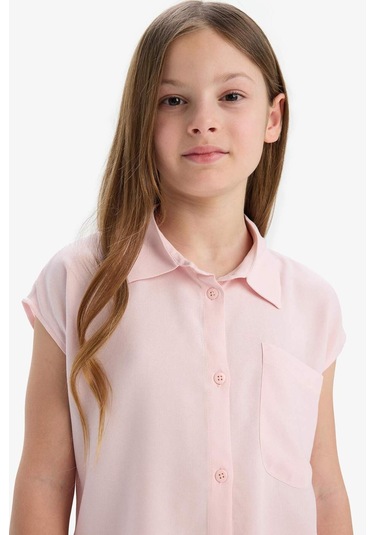 DeFacto Kız Çocuk Cropped Fit Pamuklu Kısa Kollu Gömlek D7644A825SMPN638