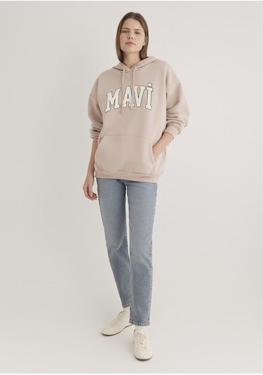 Mavi - Mavi Logo Baskılı Kapüşonlu Bej Sweatshirt 1600361-70043 Bej