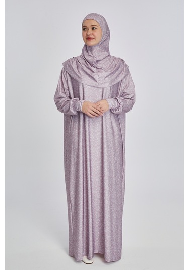 Pratik Tek Parça Çiçek Desenli Namaz Elbisesi Pembe
