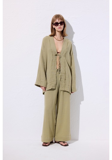 Müslin Geniş Kollu Kimono Adaçayı Adaçayı