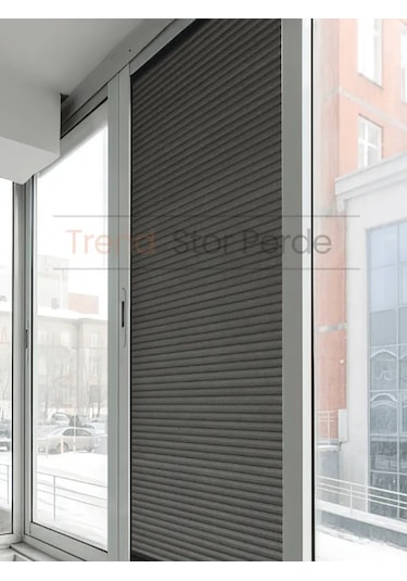 Antrasit Honeycomb Plise %100 Isı Ve Işık Geçirmez Katlanır Cam Balkon Perdesi - Salon Perdesi-005 Antrasit