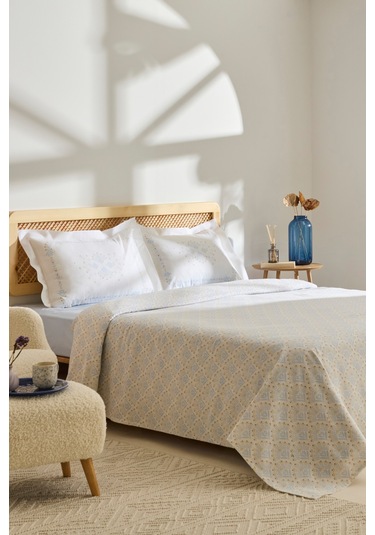 Kaşmir Home Daisy %100 Pamuk Çift Kişilik Pike Takımı Mavi Mavi
