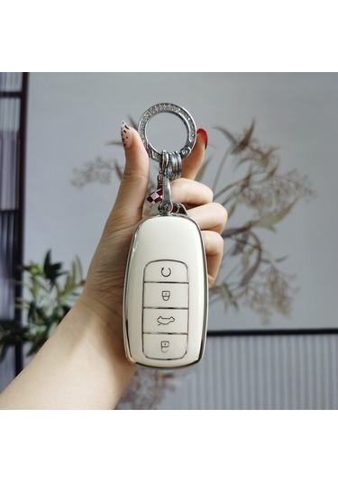 Hangfox Chery Anahtar Kılıfı H Tipi Akıllı 4 Tuşlu Süt Beyazı - Yüksek Kaliteli Materyal, Dayanıklı, Güneşinizi Kolaylaştırır Tek Set + Gümüş Zırh Kanca