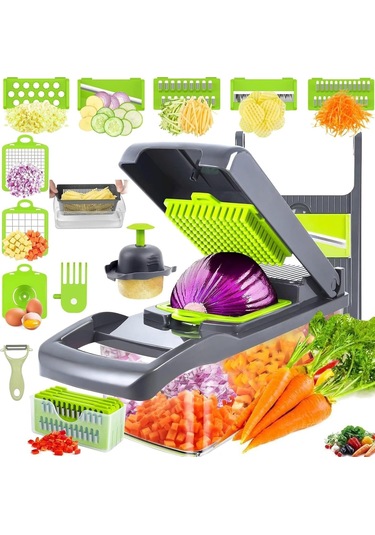 Gajeena Mutfakda Hızlı Kesim: 16 Fonksiyonlu Sebze Meyve Dilimleyici, Parçalıcı, Işınlayıcı Depolama Kutusuyla Temiz Ve Verimli Yeşil