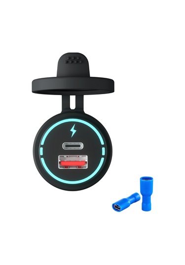 Springsun Yeni Qc3.0 Usb A+c Tip Şarj Cihazı, Mavi Uçlu, Su Geçirmez, 12v-24v Çift Çıkışlı