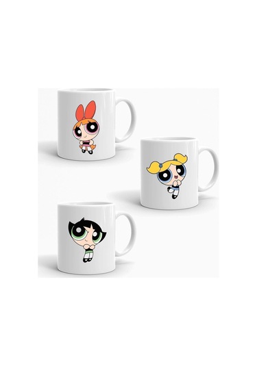 Powerpuff Girls Baskılı 3'lü Porselen Kupa Seti Mug Cup Zanur Çok Renkli