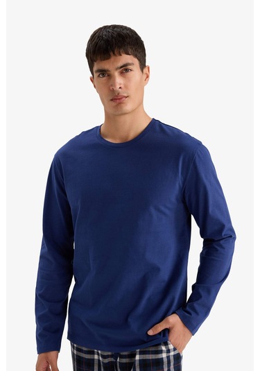 Defacto Pijama Takımı Regular Fit Uzun Kollu Üst Kareli Uzun Alt F5214ax25wnnv131 Lacivert-nv131