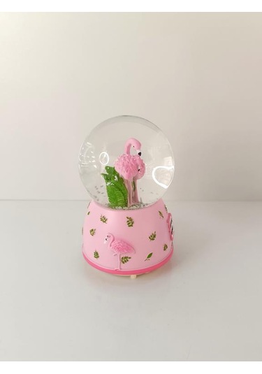 Kar Küresi Işıklı Müzikli Plamingo Tasarımlı Kar Küresi Biblo Seviğili Arkadaş Dogum Ğünü