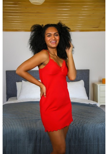 Akbeniz İp Askılı Gecelik 306 - M Kırmızı