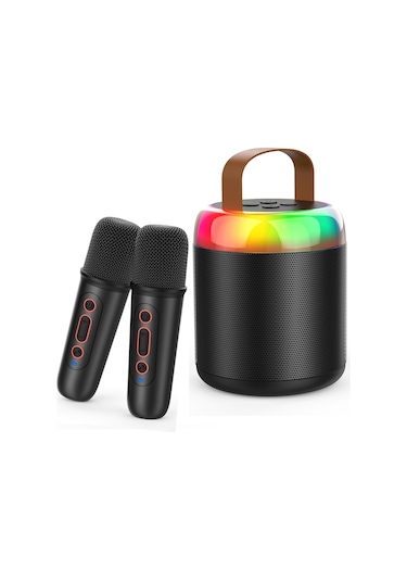 Samdoo Ev Ktv Müzik Sistemi: Taşınabilir Bluetooth Hoparlör, İkili Mikrofon, Rgb Işık, Dsp Teknoloji, 1200mah Pil Siyah