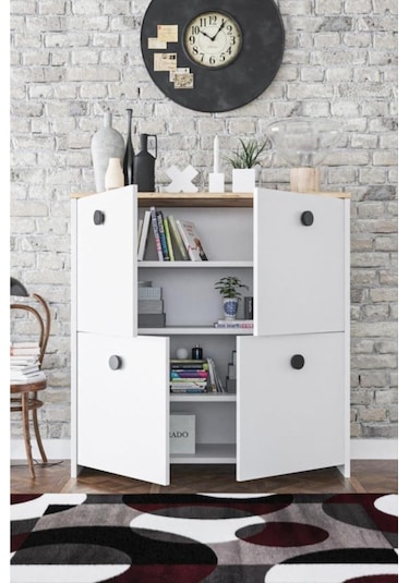 4 Kapaklı 4 Raflı Dekoratif Kiler, Mutfak, Banyo Dolabı