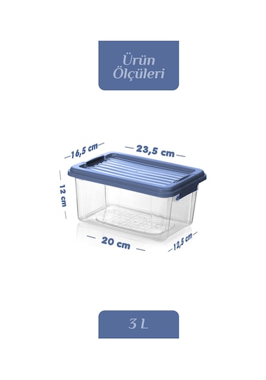 3'lü Set 3l Kilit Kapaklı Erzak Saklama Kabı Difriz Buzdolabı Düzenleyici Un Bakliyat Saklama Kutusu Mavi