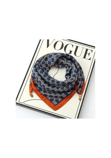 Prosperlink Lüks Manyetik Toka Çizgili İpek Eşarp - Kadın Bahar/sonbahar Moda Boyun Sarar Aksesuarone Sizekadın Lacivert