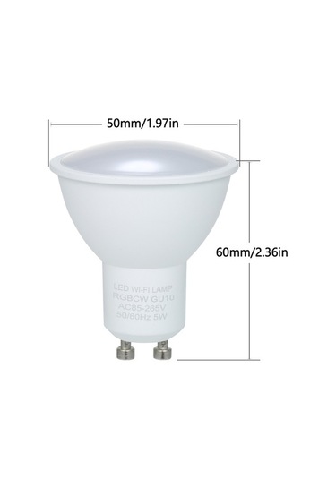 Moly Gu10 Wifi Akıllı Led Ampul 5w Rgb+cw+ww Beyaz 16m Renk Parlaklık Ayar App Ses Kontrolü Beyaz