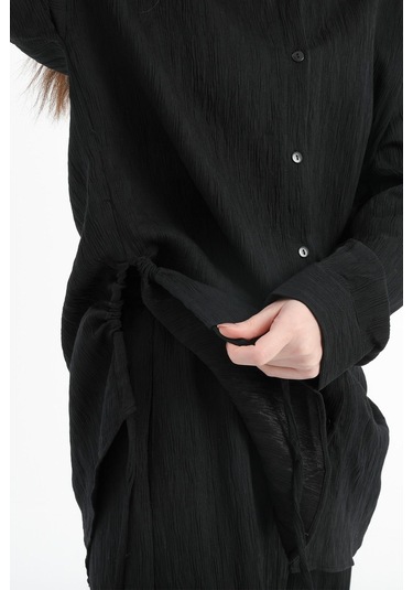 Yandan Bağlamalı Tunik Gömlek - Siyah-siyah Siyah