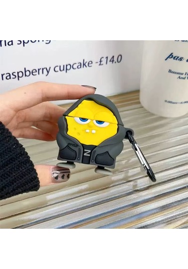 Apple Airpods Pro 3. Nesil 2025 Uyumlu Figürlü Silikon Kılıf Anahtarlıklı Kılıf Sarı - Füme