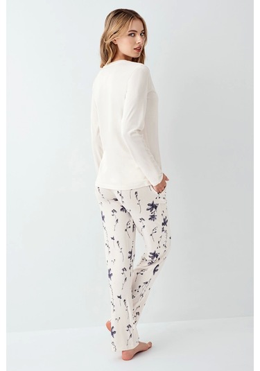 3411-s Kadın Uzun Kol Pijama Takım Krem