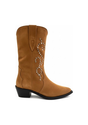 Taba Süet Kadın Hakiki Deri Topuklu Çizme 002.5097-6 Taba