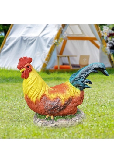 Suntek Reçine Horoz Heykeli Tavuk Heykeli Veranda Çim Arka