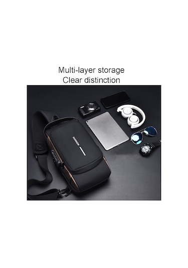 Sones Weıxıer X314 Su Geçirmez Spor Çapraz Askılı Sırt Çantası Usb Şarjlı Büyük Kapasiteli Tek Omuz Çantaları Gri Altın